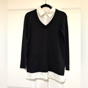 Cable & Gauge Black Top/Sweater with White Trim sz S